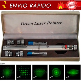 Caneta Laser Pointer Verde Potente 5000mw 5 Pontas Cinza (8)