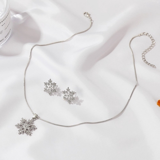 New snowflake set jewelry simple diamond Snowflake Necklace Snowflake Earrings Christmas Valentine's Day gift (4)
