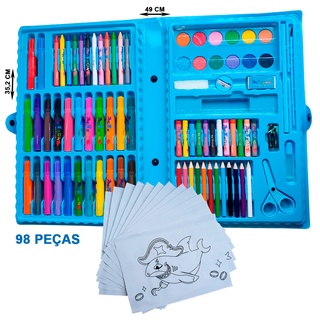 Kit Estojo Maleta De Pintura Para Colorir Desenho Infantil Material Escolar 98 48 e 24 Peças