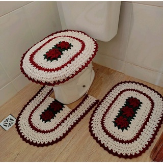 kit tapete de banheiro 3 peças kit crochê feito a mão linda decoração para banheiro (1)