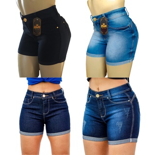 Kit 4 Shorts Jeans Feminino Cintura Alta Com Lycra