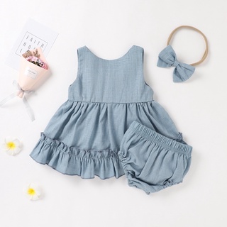 Conjunto Vestido Sem Manga Calcinha Bebê Menina Azul (3)