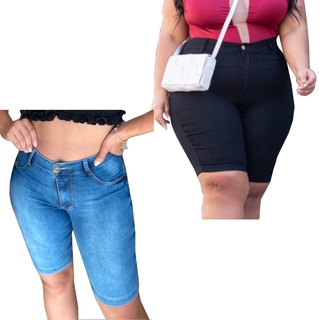 Kit 2 Bermudas Femininas Jeans Cintura Alta Plus Size 48 50 52 54 56