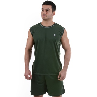 Pijama Regata Masculina Camiseta e Short Bermuda Verão Malha de Qualidade e Conforto