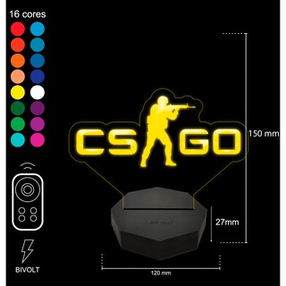 Luminária Led Acrílico - Abajur Mod: CS-GO - 16 Cores – RGB