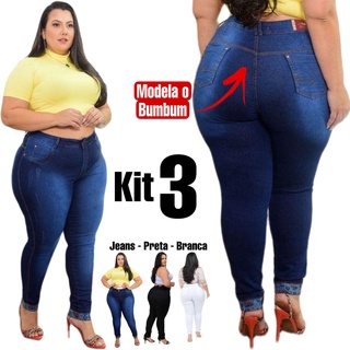 Kit 3 Calças Plus Size Skinny C/ Lycra Modeladora Jeans