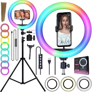 Ring Light Colorido 8, 10 ou 12 Polegadas com Tripe 2,10mt - Kit YouTuber RGB