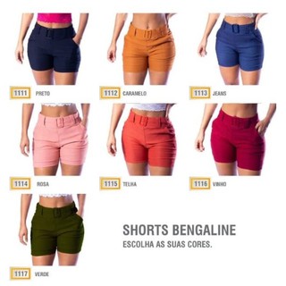 Shorts Bermudinha Para Reveillon Short Feminino Social Cinto Bengaline Com Bolso Moda Verão