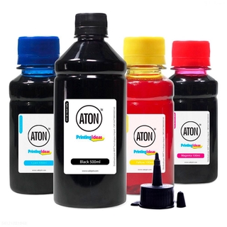 Compatível: Kit 4 Tintas Bulk Ink L455 Black 500ml e Coloridas 100ml Corante Aton