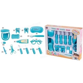 kit brinquedo dentista 16 peças azul menino brincando de ser dentista