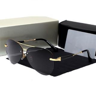 Óculos De Sol Polarizado Masculino UV400 Mercede 743 Piloto Metal Sem Aro Retrô