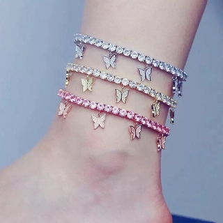 Creative Rhinestone Small Butterfly Anklet Simple Temperament Claw Chain Tassel Foot Jewelry Fashion Beach Accessories
