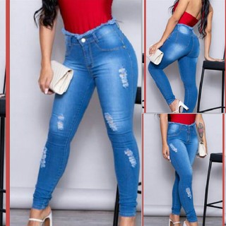 Calça Jeans Feminina Skinny Cintura Alta, Cós Alto Com Lycra Empina Bumbum Destroid