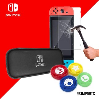Case Capa Estojo + Película Vidro + 4 Grip Nintendo Switch