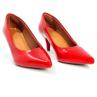 Scarpin feminino vermelho salto fino baixo conforto premium valle shoes