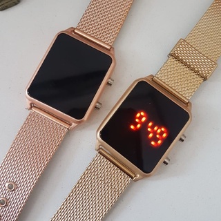 Relógio Led Feminino Digital Quadrado Dourado e Rose breto prata Moda Blogueira 2021