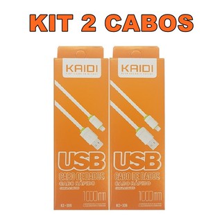 Kit 2 Cabos Carregadores Tipo C - V8 - Iphone - Kaidi - 1 Metro - Branco