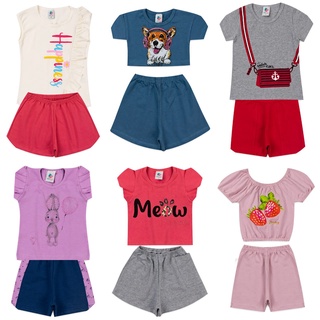 Kit Conjunto Feminino infantil menina verão atacado revenda 5 camisetas + 5 shorts (1)