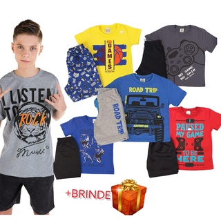 Kit 2 Peças Roupas De Menino Infantil Juvenil Masculino Conjuntos Verão 1 Camiseta e 1 Bermudas 1 ao 16