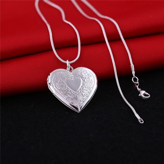 Colar Com Pingente/Medalhão De Coração Prateado Para Aniversário/Namorados (6)
