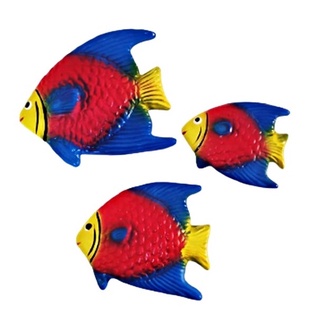 Enfeite Decorativo de Parede Trio de Peixe Decorado Pequeno em CERAMICA 3 Peças