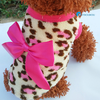 hotdoudou Pet Dog Cat Leopard Bowknot Clothes Coral Fleece Puppy Clothes Apparel Costume