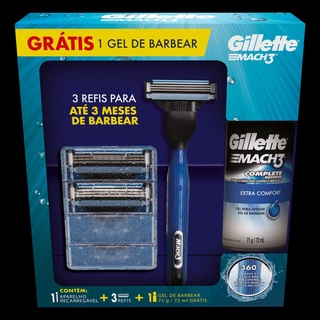 Kit Aparelho Acqua Grip Gillette Mach3 Com 3 Cartuchos + Gel (3)