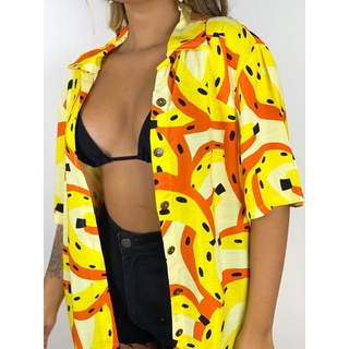 Blusão Feminino Estampa inspiração farm botão praia moda blogueira tendência
