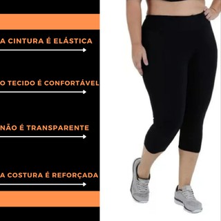 Calça Legging Feminina Corsário Plus Size cintura alta ,cintura elástica, academia/fitness/casual, preta e mescla