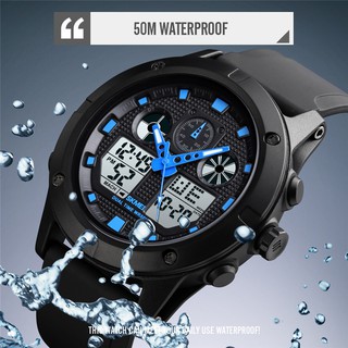 SKMEI Dual Time Sports Waterproof Big Dial PU Strap Analog LED Digital Chronograph Alarm Clock Male Watch
