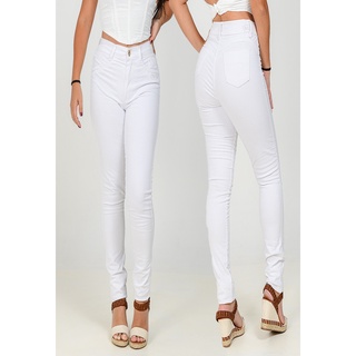 Calca branca jeans basica feminina cintura alta levanta bumbum skinny