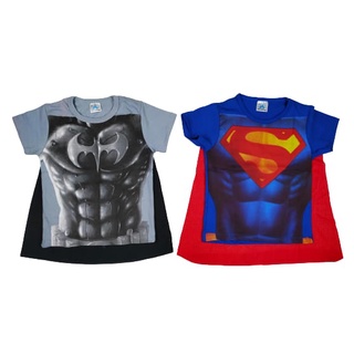 Kit 2 Camisetas Super Heróis c/ capa