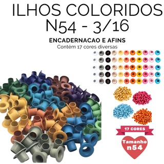 Ilhós de ferro n°54 ou 3/16'' com 100 unidades Ilhos n54 Coloridos