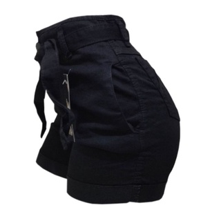 Short Jeans Feminino Cintura Alta Com Lycra e Laço - Overblack