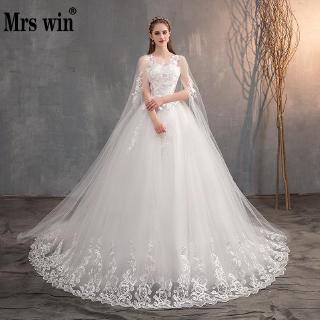 2020 Chinese Wedding Dress With Long Cap Lace Wedding Gown With Long Train Embroidery Princess Plus Szie Bridal Dress