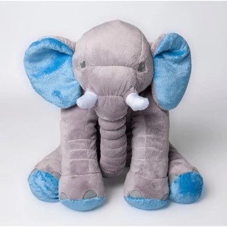 Almofada Elefante Travesseiro Pelúcia Cinza Com Azul Bebê 60cm