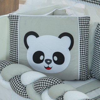Kit Protetor Trança Mini Berço Panda Cinza 10 Pçs (3)