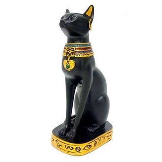 gato egípcio bastet preto e dourado 14 cm