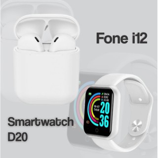 Smart Watch D20 monitor saúde Notificações - BRANCO - MAIS - Fone I12 Bluetooth BRANCO