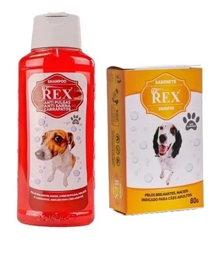 Shampoo Rex Anti-pulgas Carrapatos Piolho Sarna 500ml + Sabonete Enxofre 80g Envio Imediato