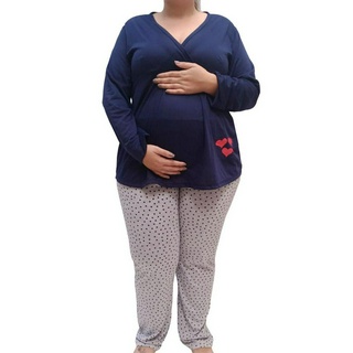 Pijama Plus Size Linda Gestante Longo Gestante e Maternidade Corações