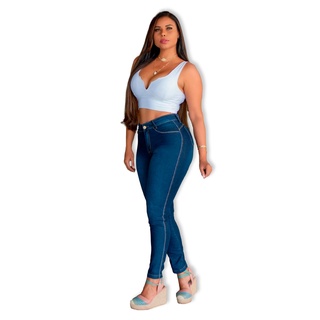 Calça Feminina Jeans Cintura Alta Com Lycra Barata