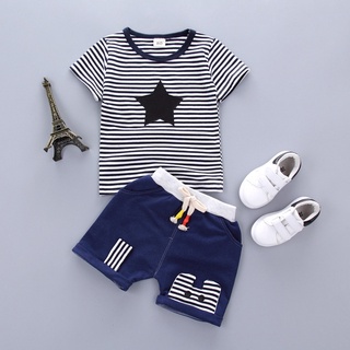 Conjunto de roupas de 2 peças infantis para meninos e bebês T-shirt + shorts com estampa de estrelas