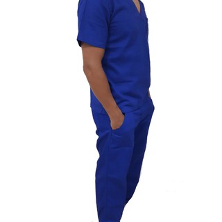 Conjunto Uniforme Azul Royal Profissional Calça + Camisa Brim Para Trabalho Manga Longa Ou Curta (1)