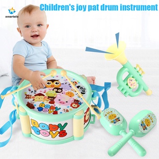 4pcs Kit De Instrumentos De Brinquedo Para Crianças Tambor Pequeno Areia Martelo Chifre Kits Educacional Bebê Presente Brinquedos