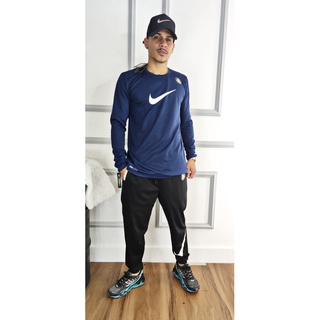 Conjunto Nike Masculino Camiseta Dry Fit Manga Longa + Calça Jogger Logo Grande