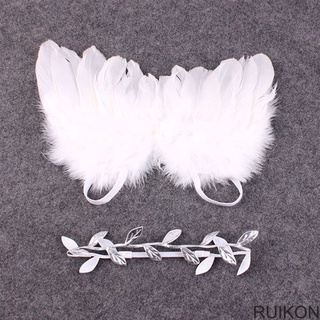 Baby Newborn Angle Feather Wing And Olive Branch Headband Photograph Prop Suit Infant Clothes Suit