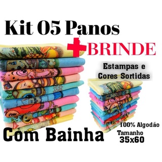 Kit Pano de Prato Colorido - Pano de Copa Colorido - Com 05 Unidades + Brinde , Com Bainha e Pintura.