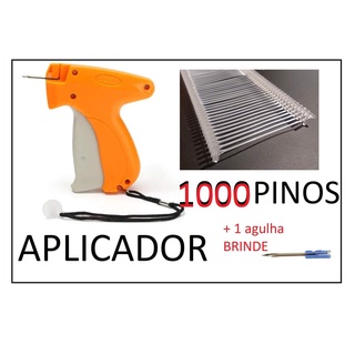 Kit Aplicador Pistola Tag Etiqueta + 1000 Pinos Plásticos Fix Pin p Roupas e Tecidos + 1 Agulha Extra