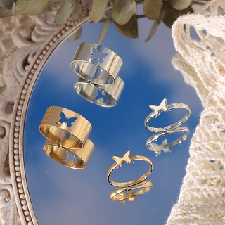 Moda Simples Oco Anel De Ouro Borboleta Retro Criativo Casal Anéis Jóias Acessórios